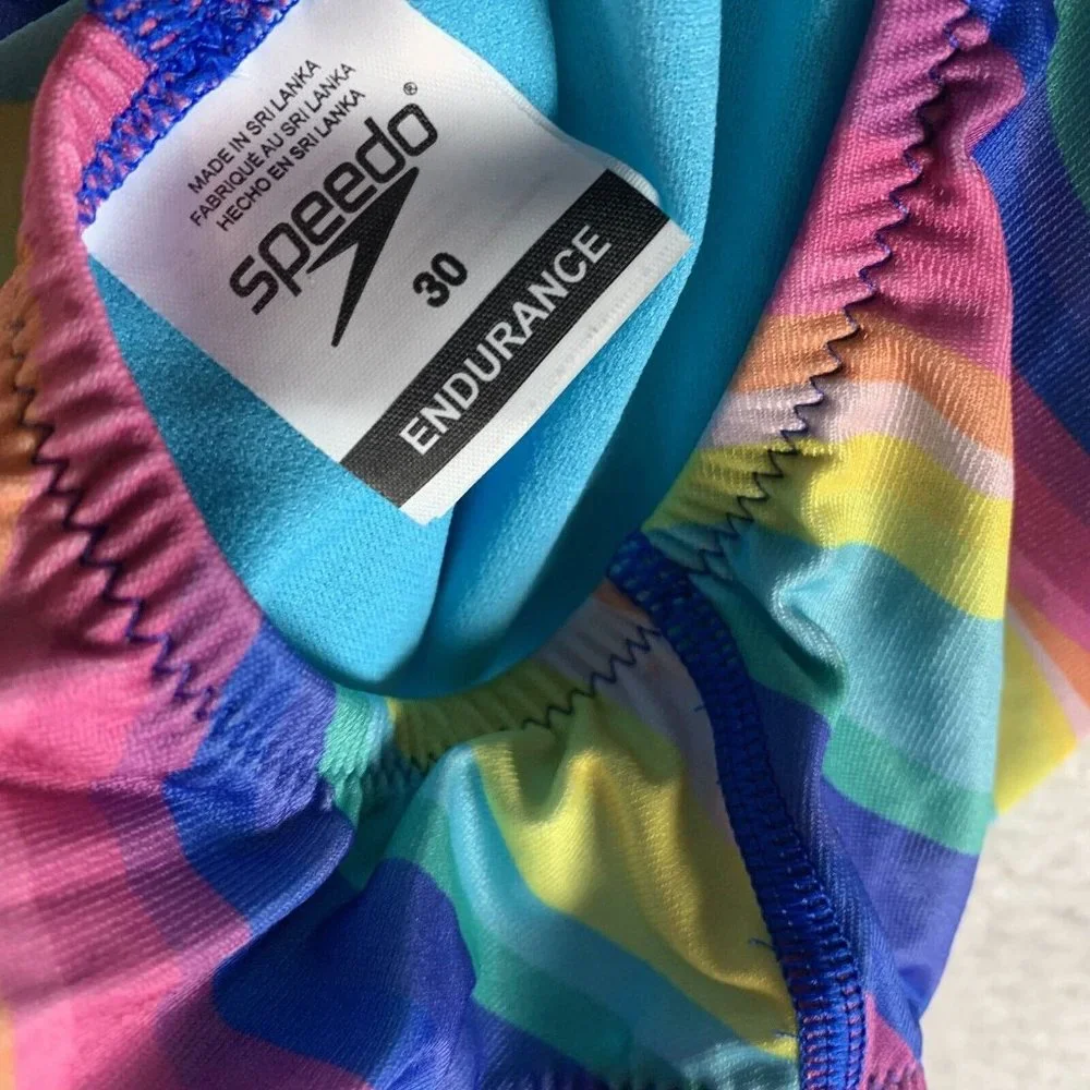 Speedo Swimsuit Women's 30 Rainbow Stretch T-Back Endurance‎ One Piece 8084